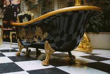 Casa Padrino Badewanne Luxus Badewanne Deluxe freistehend von Harald Glööckler Schwarz / Gold / Schwarz 1560mm mit goldfarbenen Löwenfüssen