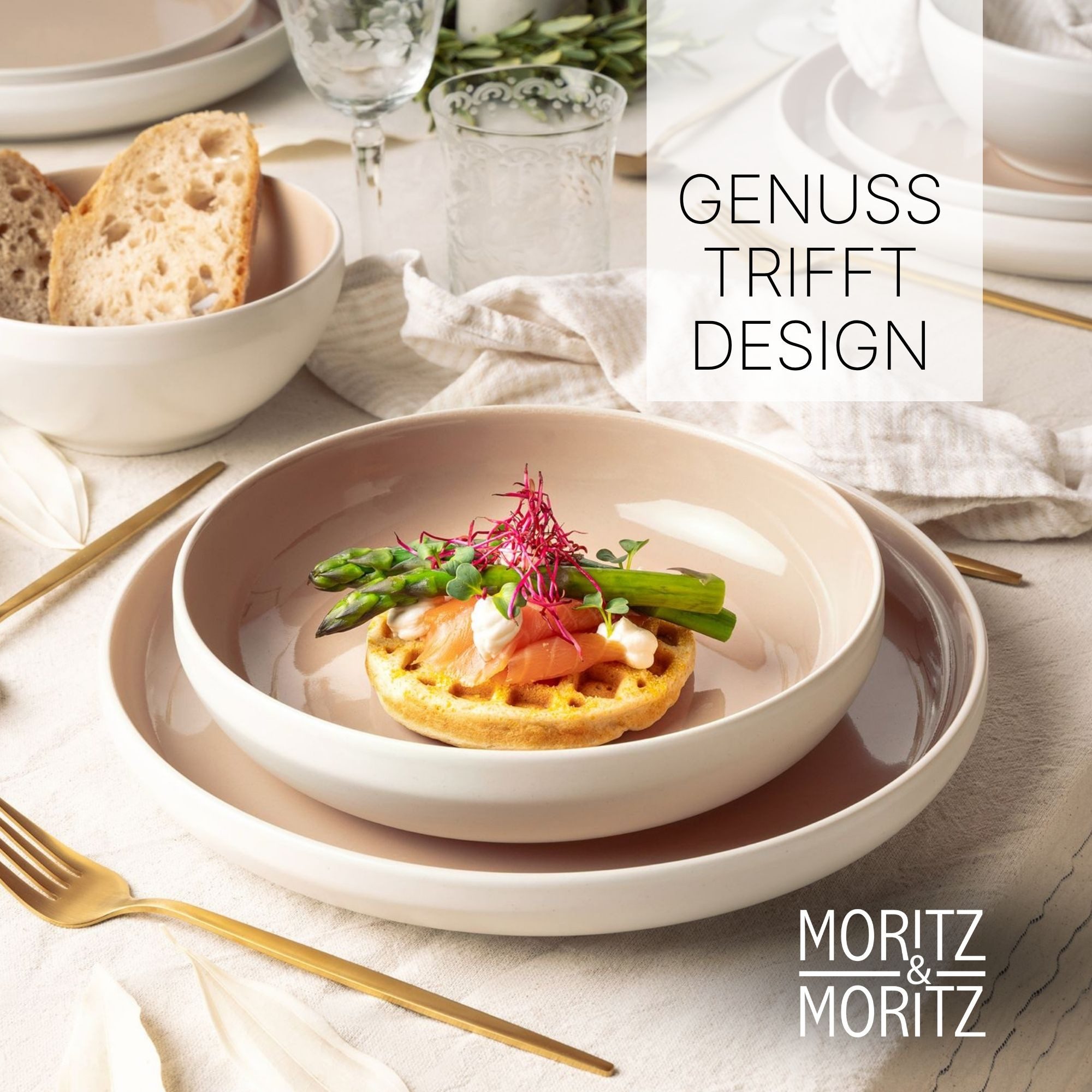 Moritz & Moritz Geschirr-Set CAVO Geschirrset - Almond (18-tlg), 6 Personen, Steinzeug, für 6 Personen aus Steinzeug