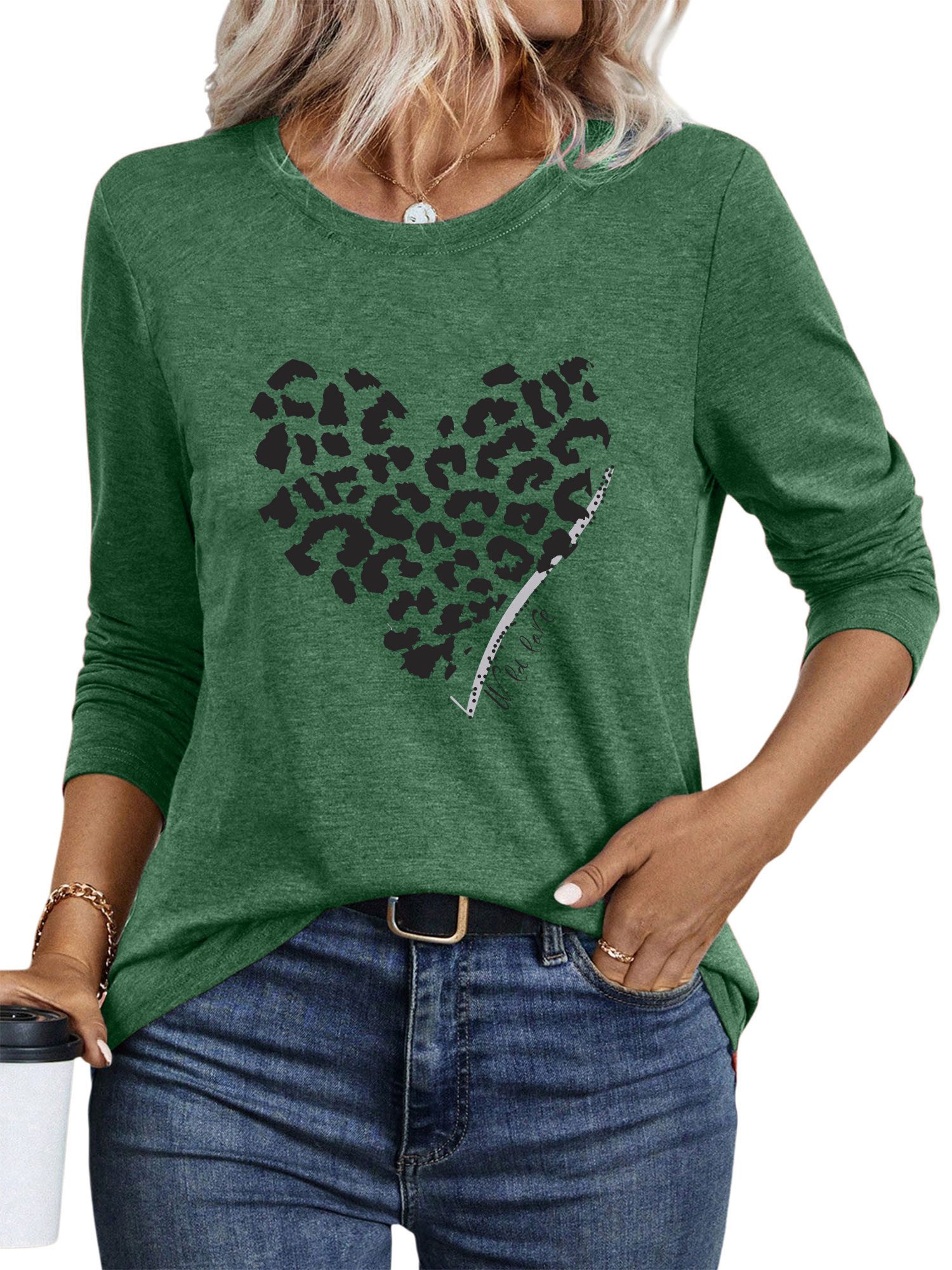 PYLIKE Langarmshirt Damen Casual Langarm mit Leopard Liebe Druck bequemes R günstig online kaufen