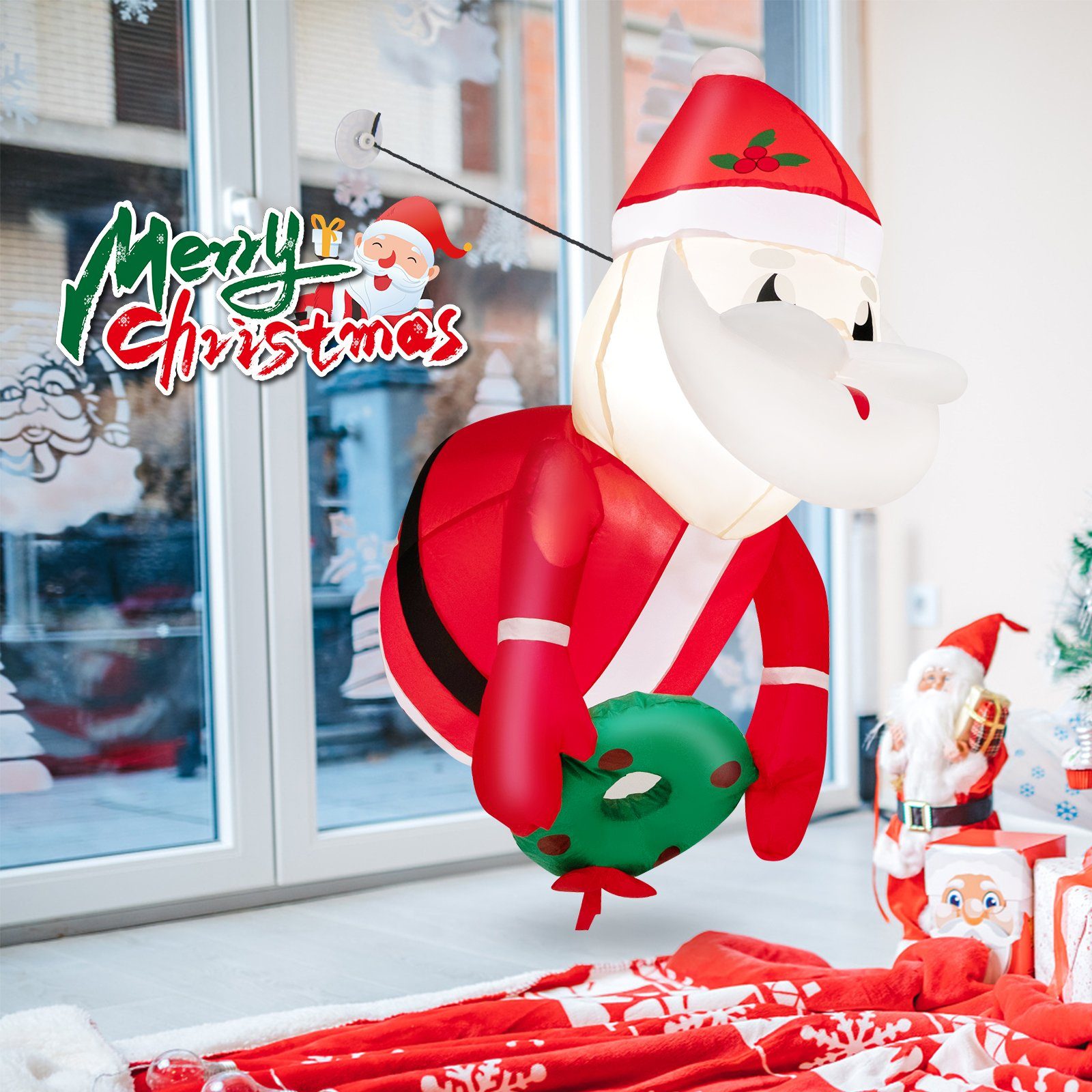100cm aufblasbar Fenster, Weihnachtsdeko COSTWAY LED am Weihnachtsmann,