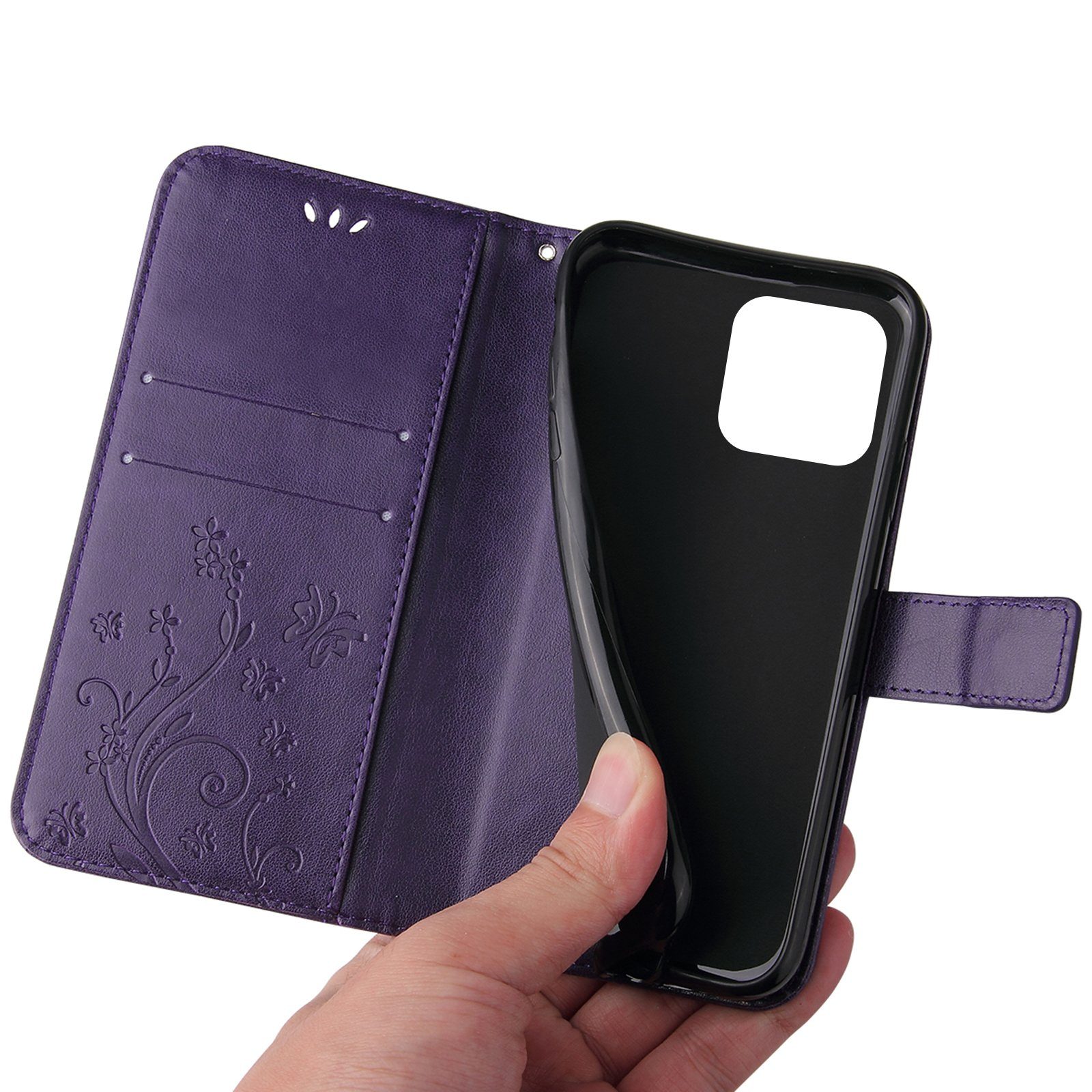Tec-Expert Handyhülle Cover Tasche Hülle für Apple iPhone 12 Pro Max 6,7 Zoll, Klapphülle Case mit Kartenfach Fliphülle aufstellbar, Motiv Blumen