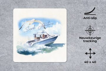 MuchoWow Gaming Mauspad Boot - Vogel - Wasser - Meer (1-St), Mousepad mit Rutschfester Unterseite, Gaming, 40x40 cm, XXL, Großes