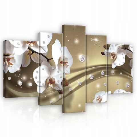 Wallarena Leinwandbild Blumen Abstrakt Orchidee Wandbild 170x100 cm Groß SET XXL Wandbilder Leinwandbilder Modern Canvas Kunstdruck Bild Auf Leinwand Bilder für Wohnzimmer Schlafzimmer, Blumen Abstrakt (Set 5 teilig), Aufhängefertig