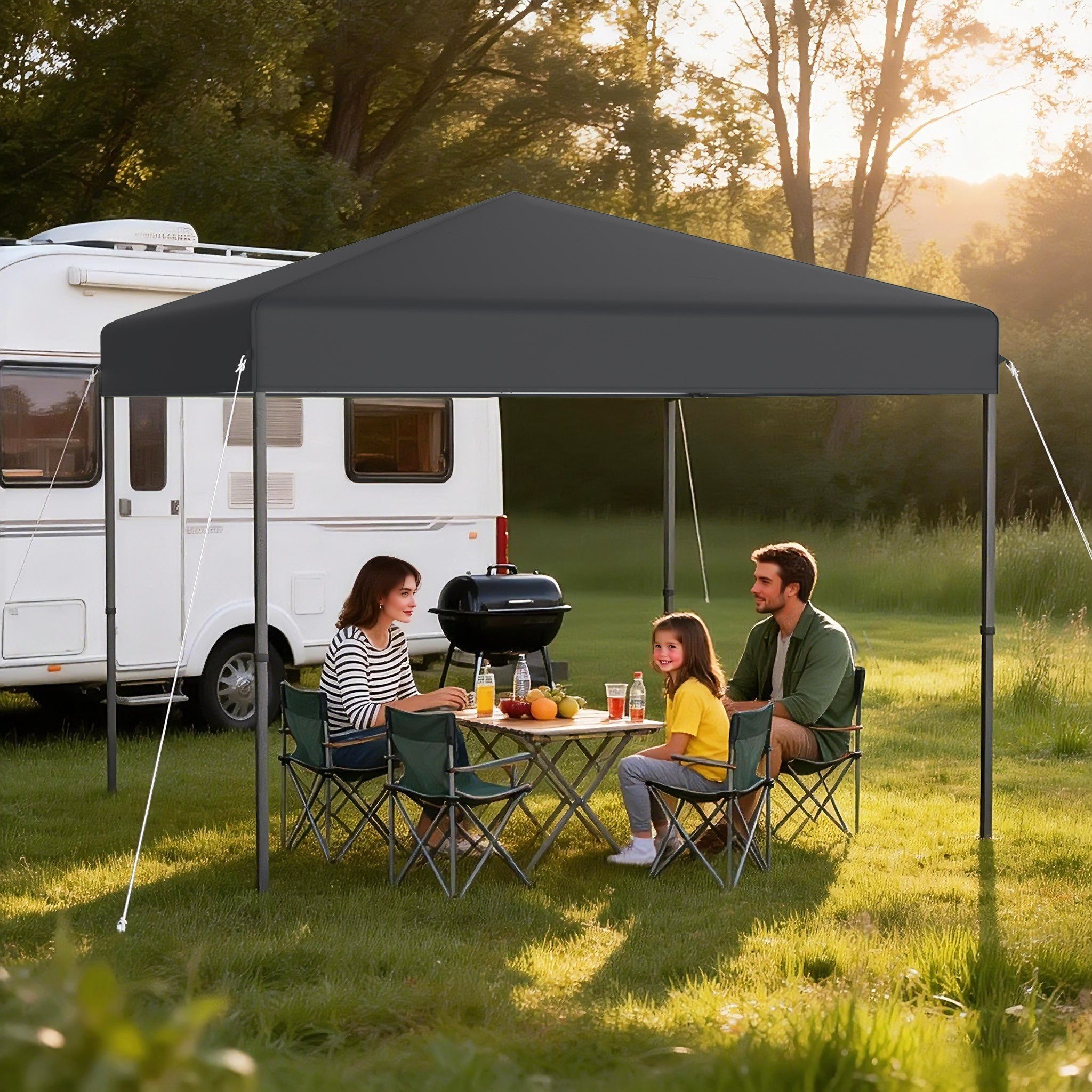FIVMEN Pavillon Pop Up Partyzelt 3X3m Winterfest Stabil, Höheverstellbar 240-260cm, (Anthrazit Grau Weiß Grün), Faltbar für Garten Camping Hochzeit Innenhof