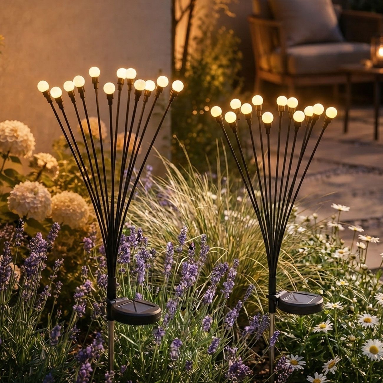 shop'n smile ideoon Gartenleuchte Solar Glühwürmchenlicht 12 LEDs Erdspieß Gartenbeleuchtung H 65cm, LEDs, 12 flexible LED-Arme mit Wind-Effekt & 2 Leuchtmodi, kabellos