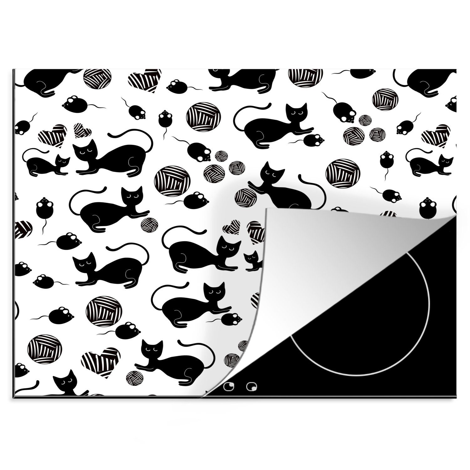 MuchoWow Herdblende-/Abdeckplatte Mädchen - Katze - Maus - Muster - Mädchen - Kinder - Kinder - Mädchen, Vinyl, (1 tlg), 60x52 cm, Mobile Arbeitsfläche nutzbar, Ceranfeldabdeckung