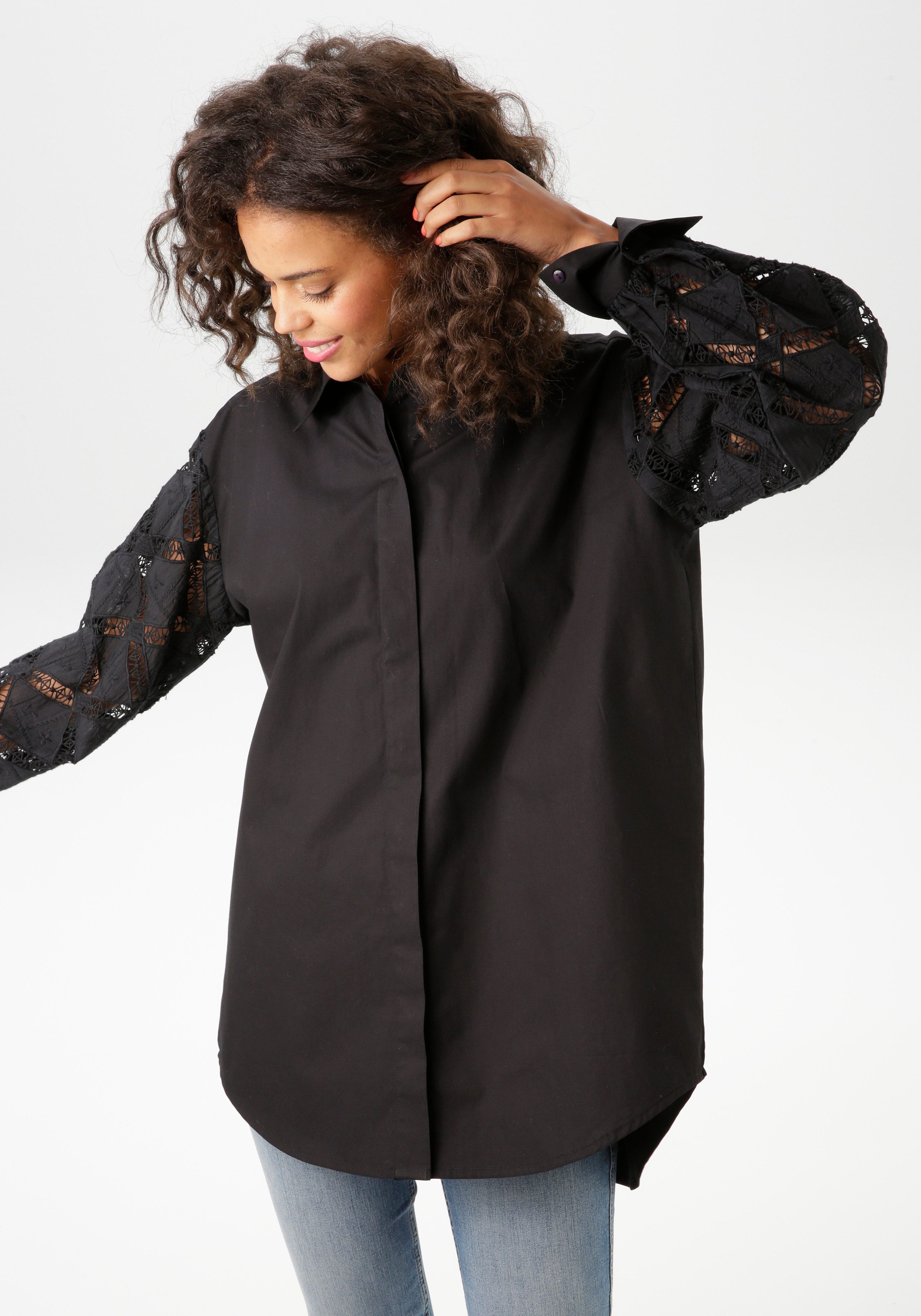 Aniston CASUAL Hemdbluse mit Häkelspitze und günstig online kaufen