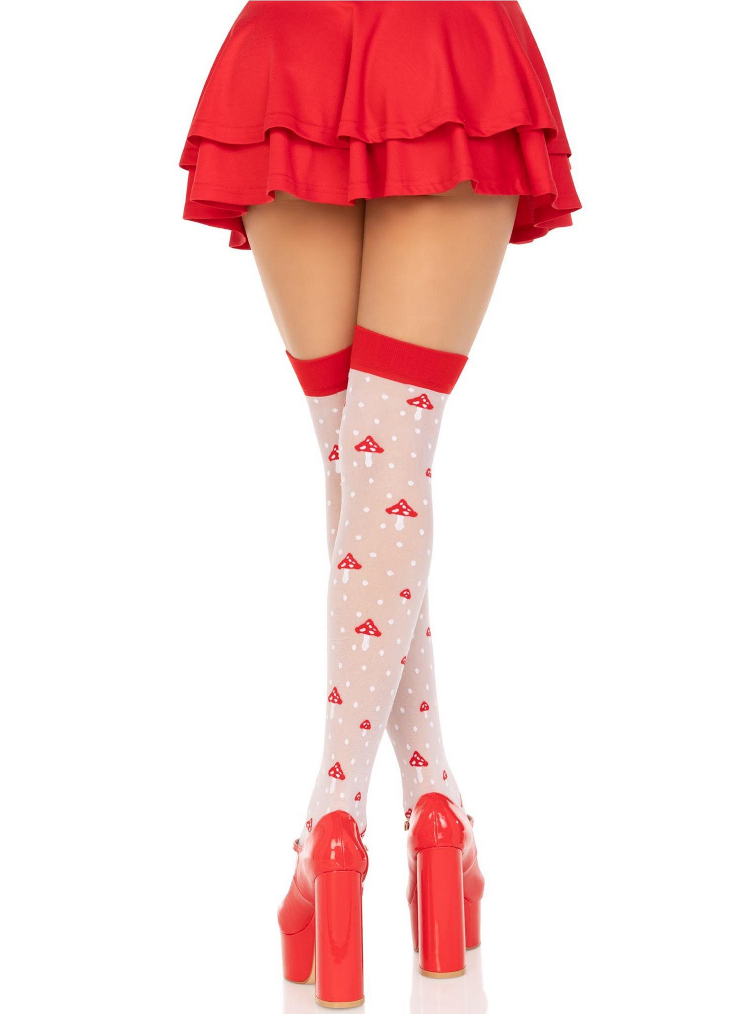 Leg Avenue Kostüm Fliegenpilz Strümpfe, Auffallende Overknees im sommerlichen Design