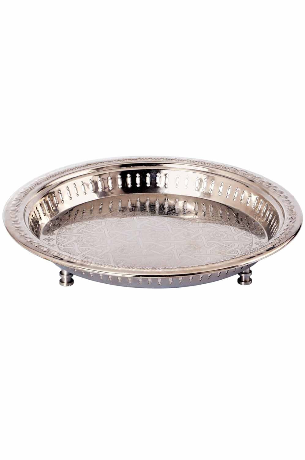 Marrakesch Orient & Mediterran Interior Dekotablett Orientalisches Tablett Serviertablett Juman 40cm Silber, Handarbeit