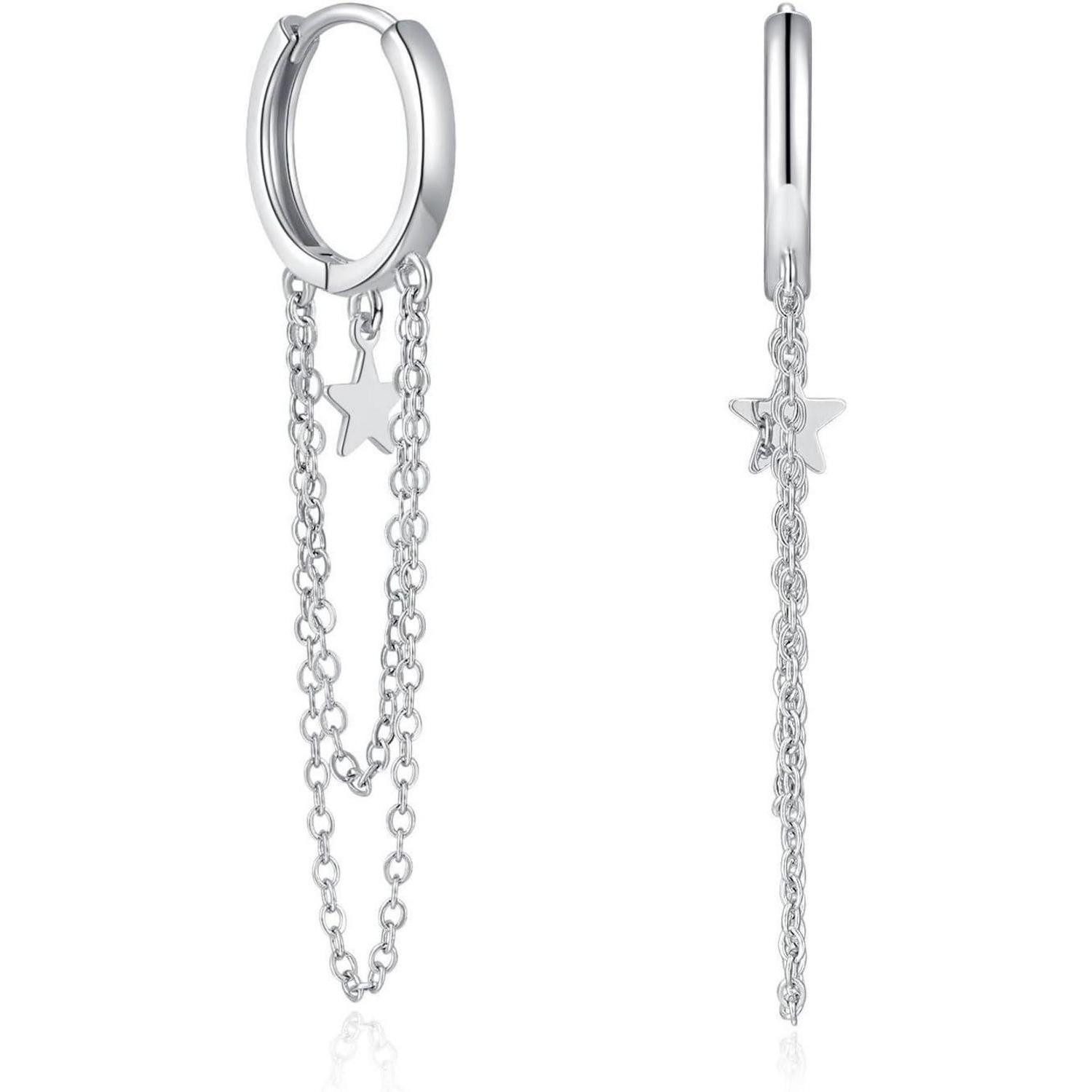 Paar Ohrhänger Creolen 925 Sterling Silber Huggie Hypoallergen Quaste A Silber