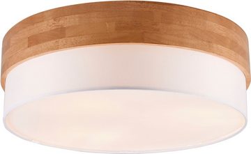 TRIO Leuchten Deckenleuchte Seasons, ohne Leuchtmittel, warmweiß - kaltweiß, Deckenlampe Holz mit Stoffschirm Ø50cm exkl 3xE27 max 40W