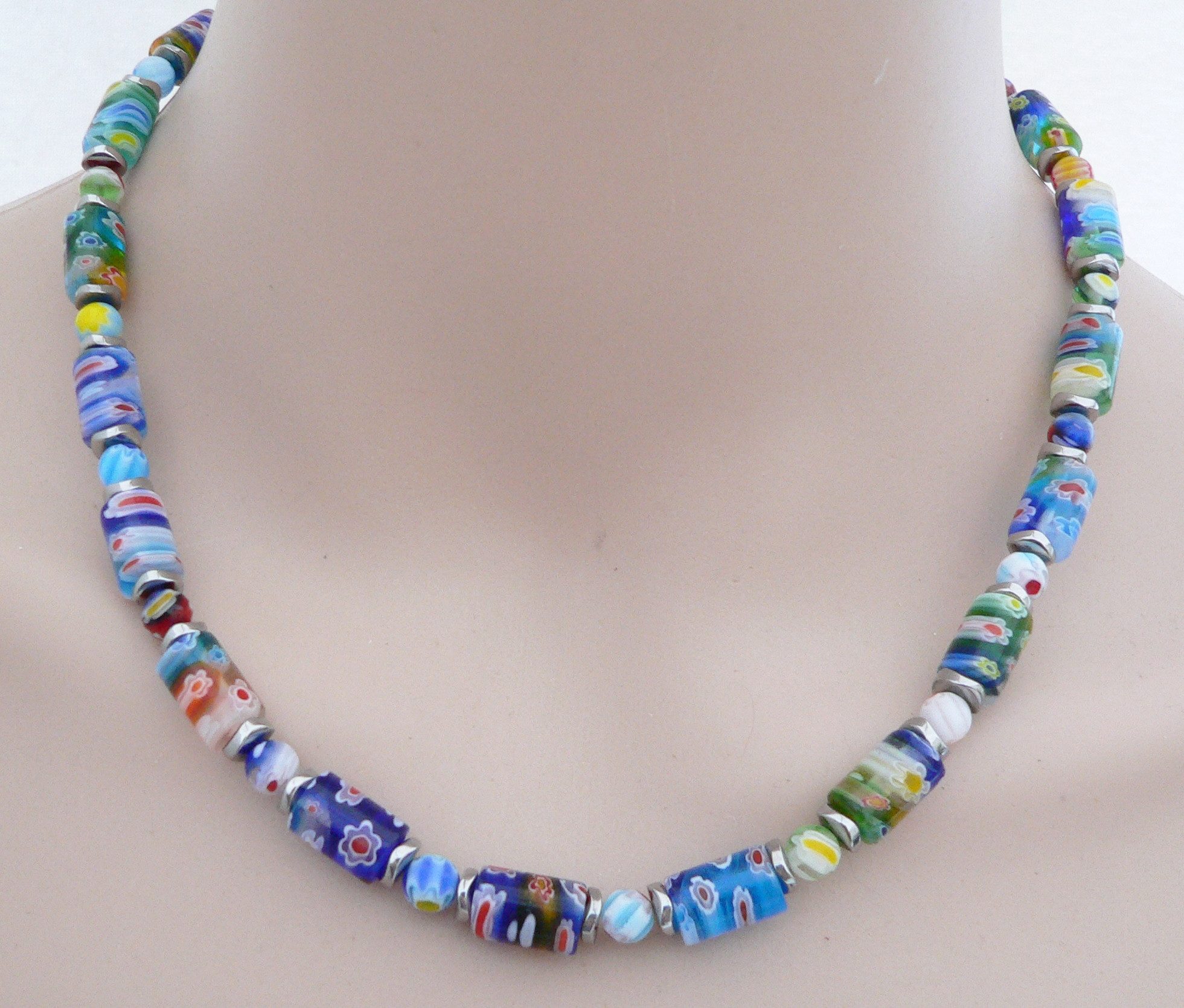 traumschmuck Kette ohne Anhänger 208t Halskette Walze Millefiori mehrfarbig multicolor (inkl Schmuckcbox), handgefertigt, Made in Germany
