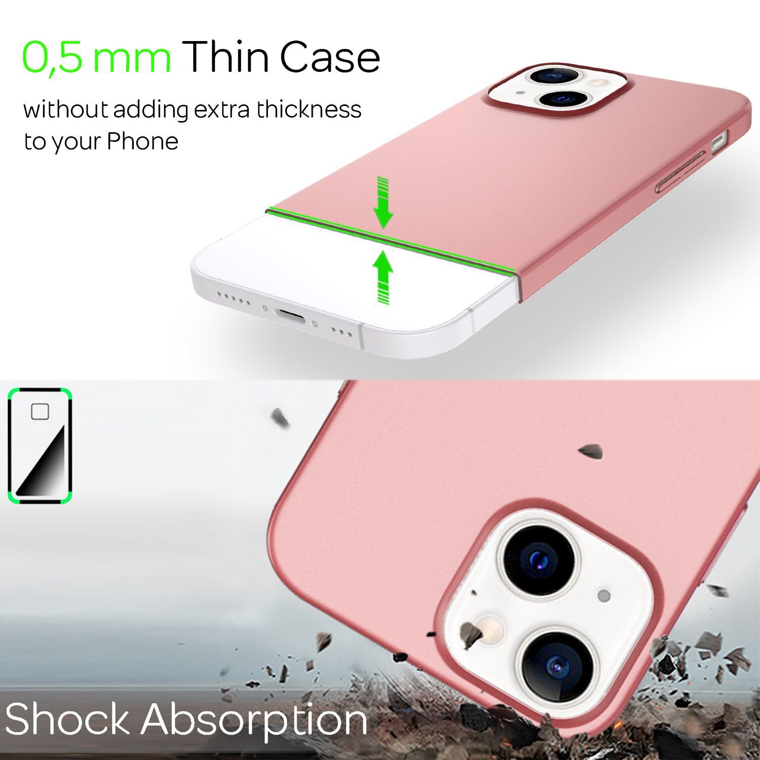 Nalia Smartphone-Hülle Apple iPhone 13 15,5 cm (6,1 Zoll), Ultra Dünne 0,5mm Hülle / Mattes Hardcase / Silk Touch / Extra Leicht