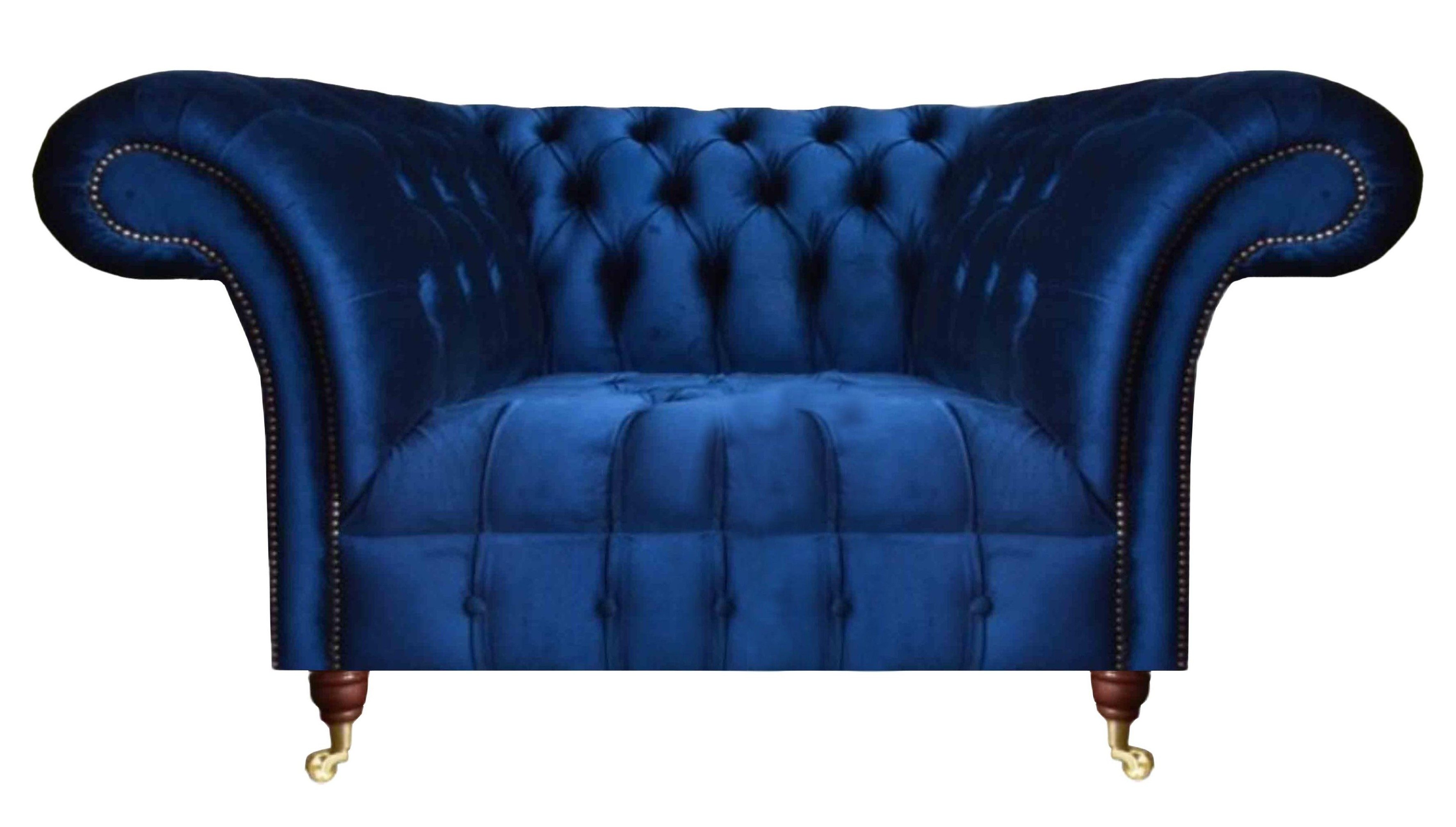 Xlmoebel Chesterfield-Sessel Hochwertiger blauer Chesterfield-Loungesessel aus luxuriösem Textil (Sessel), Hergestellt in Europa