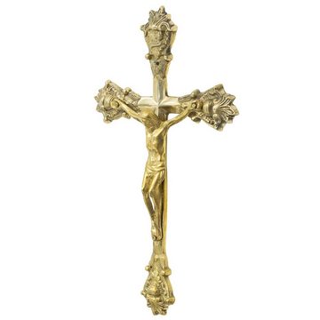 Aubaho Dekoobjekt Kreuz Kruzifix Altarkreuz Kirche Wandkreuz Messing Antik-Stil 32cm