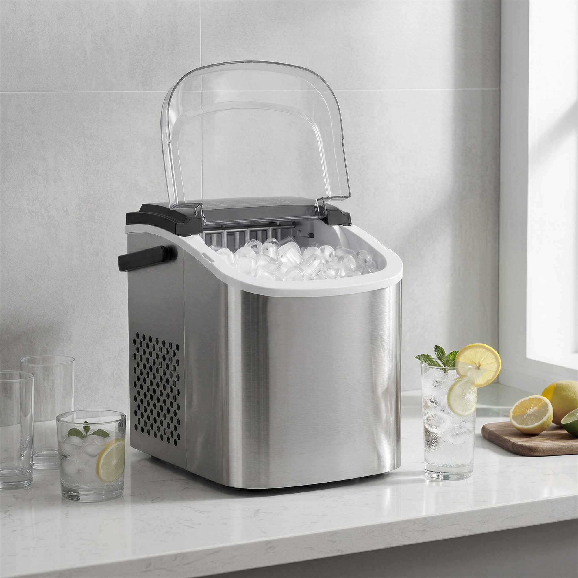 SONGMICS Eiswürfelmaschine mit Selbstreinigung, 9 Eiswürfel in 6 Minuten, 12 kg/24 Stunden, tragbar, Küche, WG, Party, Camping, Zuhause, Büro und Bar