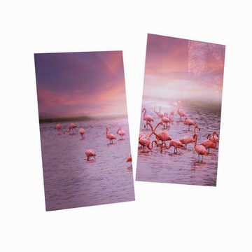 Wallario Herd-Abdeckplatte Rosa Flamingos bei Sonnenuntergang, ESG-Sicherheitsglas, (Glasplatte, 2 tlg., inkl. 5mm Noppen), verschiedene Größen