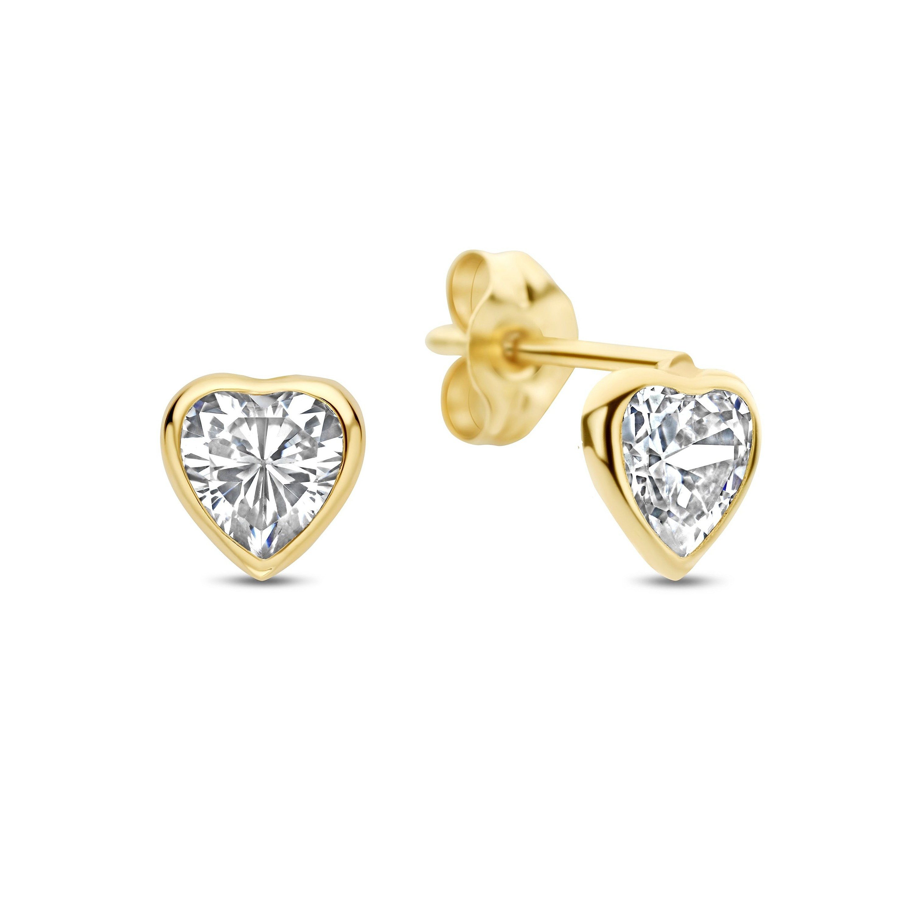 NICEANDnoble Paar Ohrstecker 585er Gelbgold Ohrstecker Zirkonia Herz, Herzform