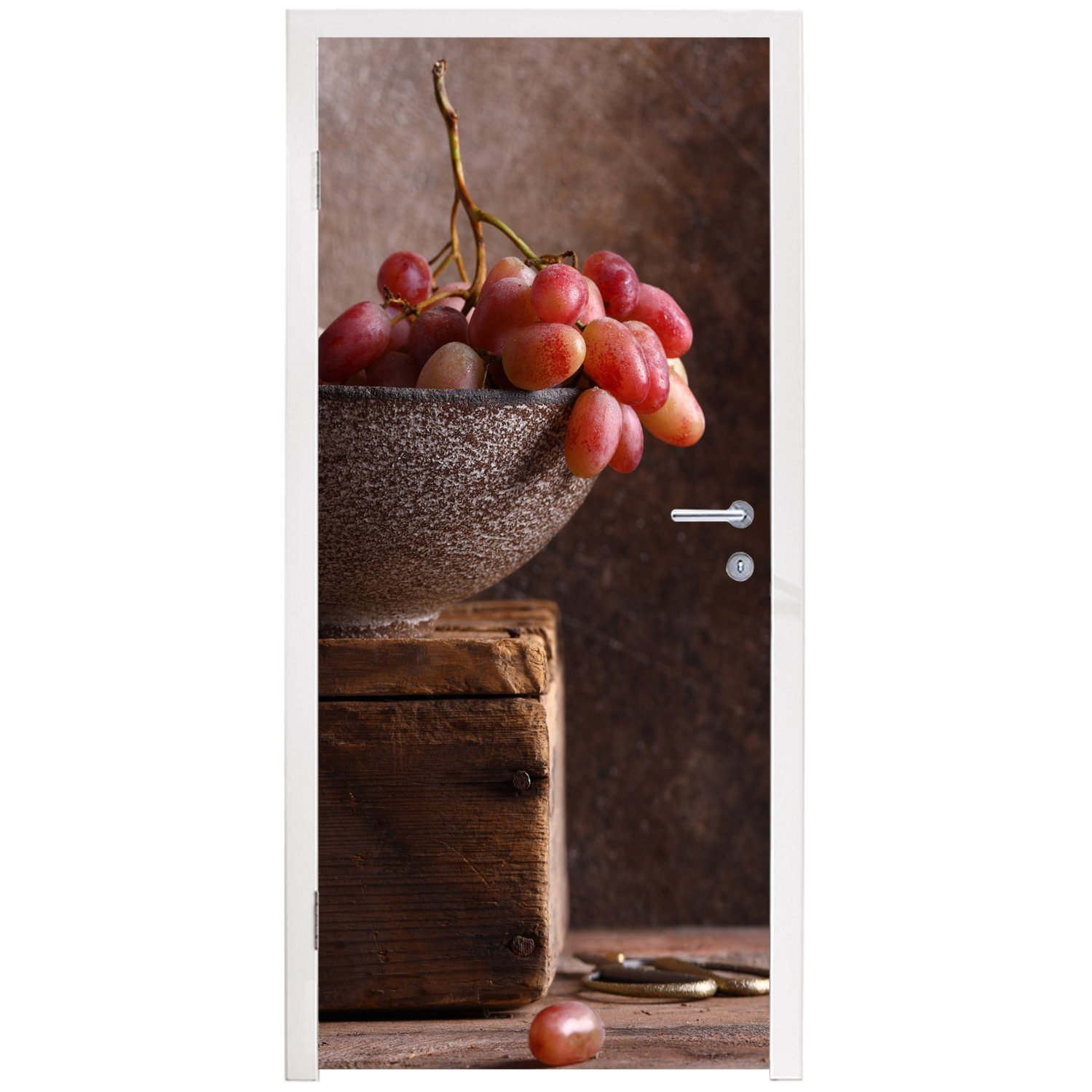 Tür, - cm Schale - (1 Obst, für Türtapete Rustikal bedruckt, 75x205 Stilleben Türaufkleber, Matt, - Fototapete Weintrauben St), - MuchoWow