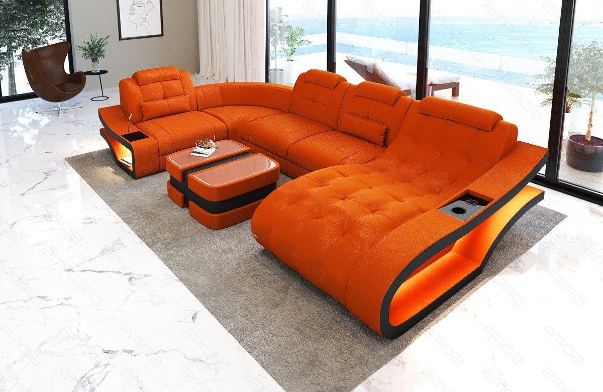 Form orange-schwarz mit - Sofa wahlweise Stoffsofa Couch, Bettfunktion Dreams U A Elegante Wohnlandschaft Stoff Polster Sofa