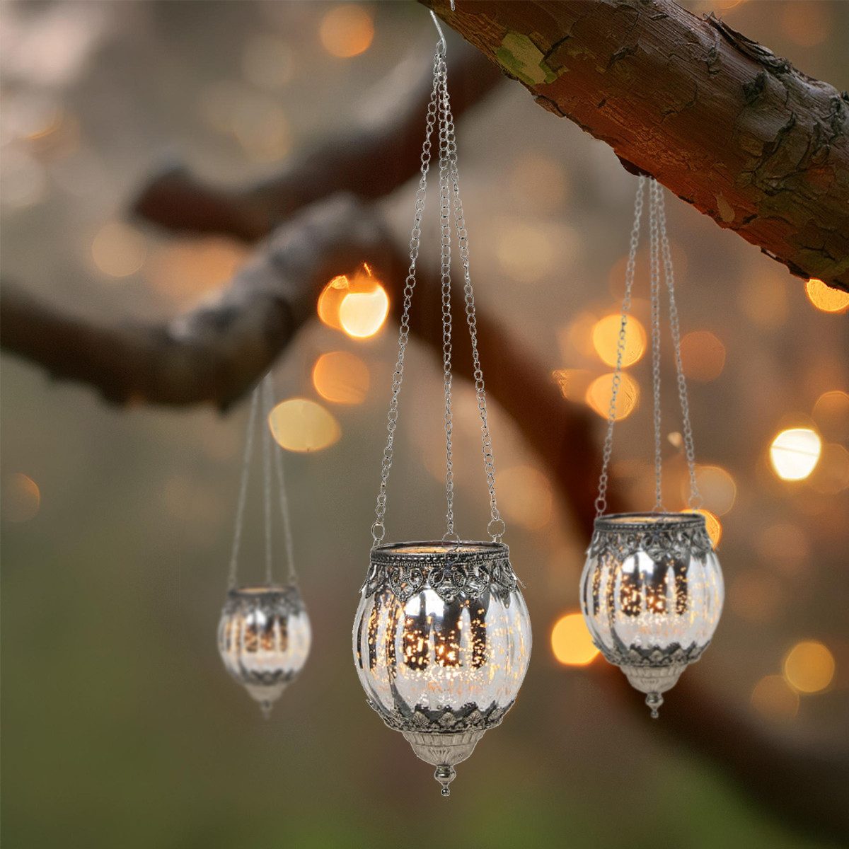 matches21 HOME & HOBBY Bilderrahmen Vintage Kerzenglas zum Hängen Windlicht Laterne, silber in 16 cm, Moderner Glas Kerzenhalter als Wohnzimmer Balkon Hochzeit  – Bild 5 von 5
