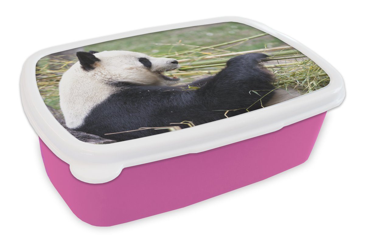 MuchoWow Lunchbox Pandabär - Tiere (2-tlg), Snackbox, Kinder, Brotbox Kunststoff, für Brotdose Bambus, Mädchen, Erwachsene, rosa - Kunststoff