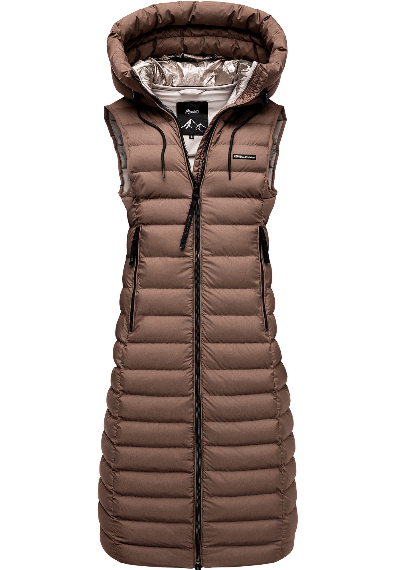 REPUBLIX Steppweste ARYANA warme Damen Outdoor-Weste Jacke lang mit Kapuze