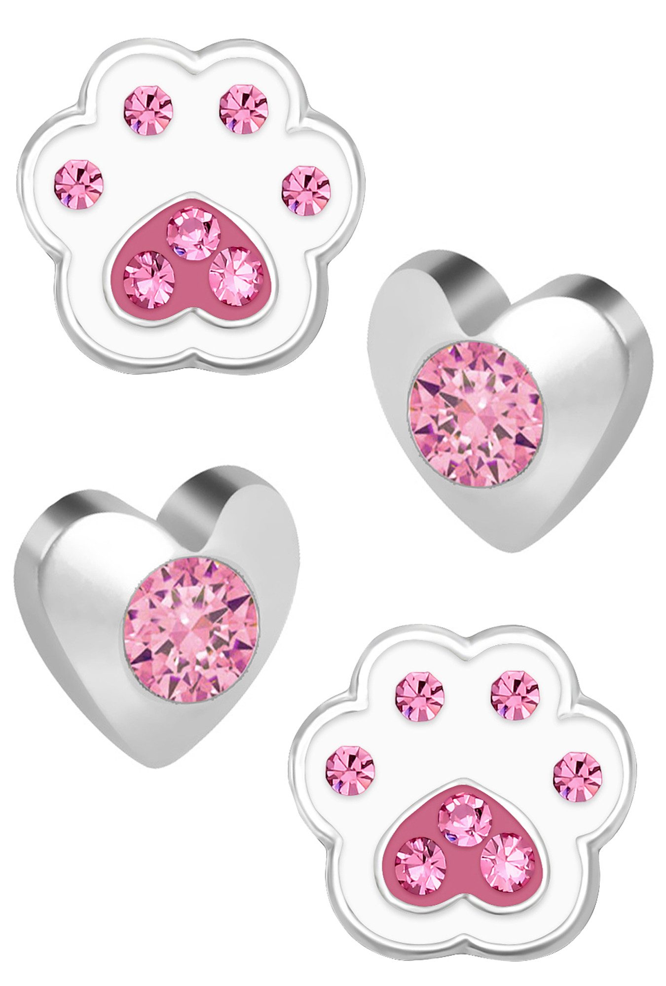Limana Ohrstecker-Set Kinder Mädchen Ohrringe 925 Silber Pfote Edelstahl Herz, Kinderohrringe Mädchenohrringe Kinderohrstecker rosa