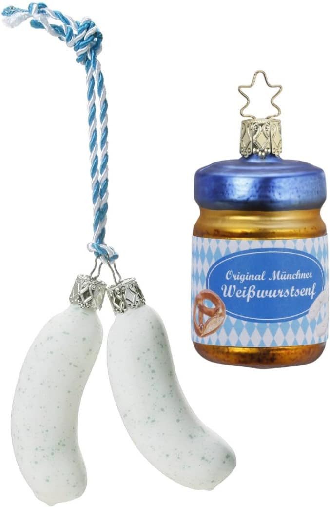 INGE-GLAS® Christbaumschmuck Christbaumschmuck Set Weißwurst und Senf Glas 7,5 cm
