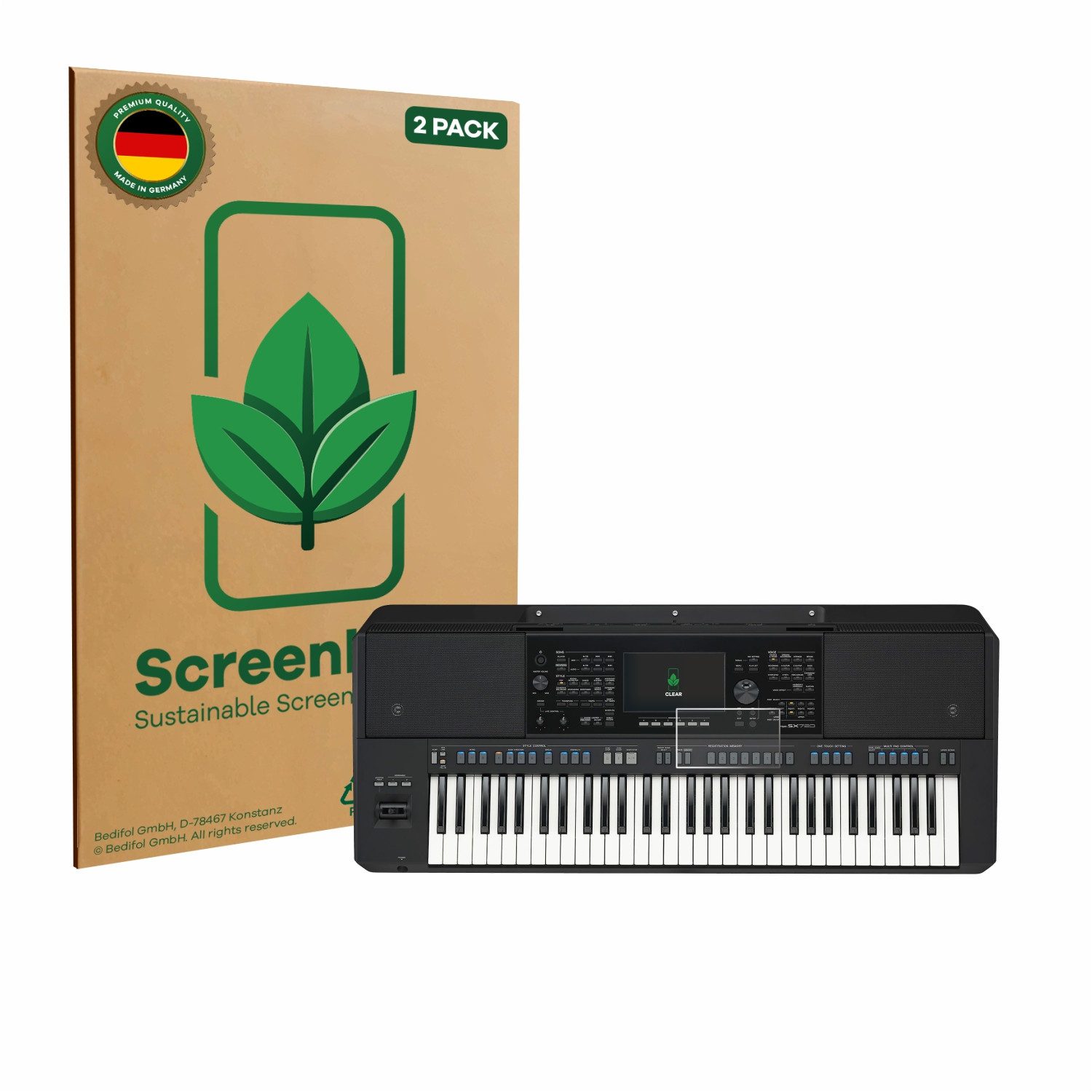 ScreenLeaf Displayschutzfolie Schutzfolie für Yamaha PSR-SX720, 2 Stück, nachhaltiger Displayschutz Schutz Folie Klar Transparent