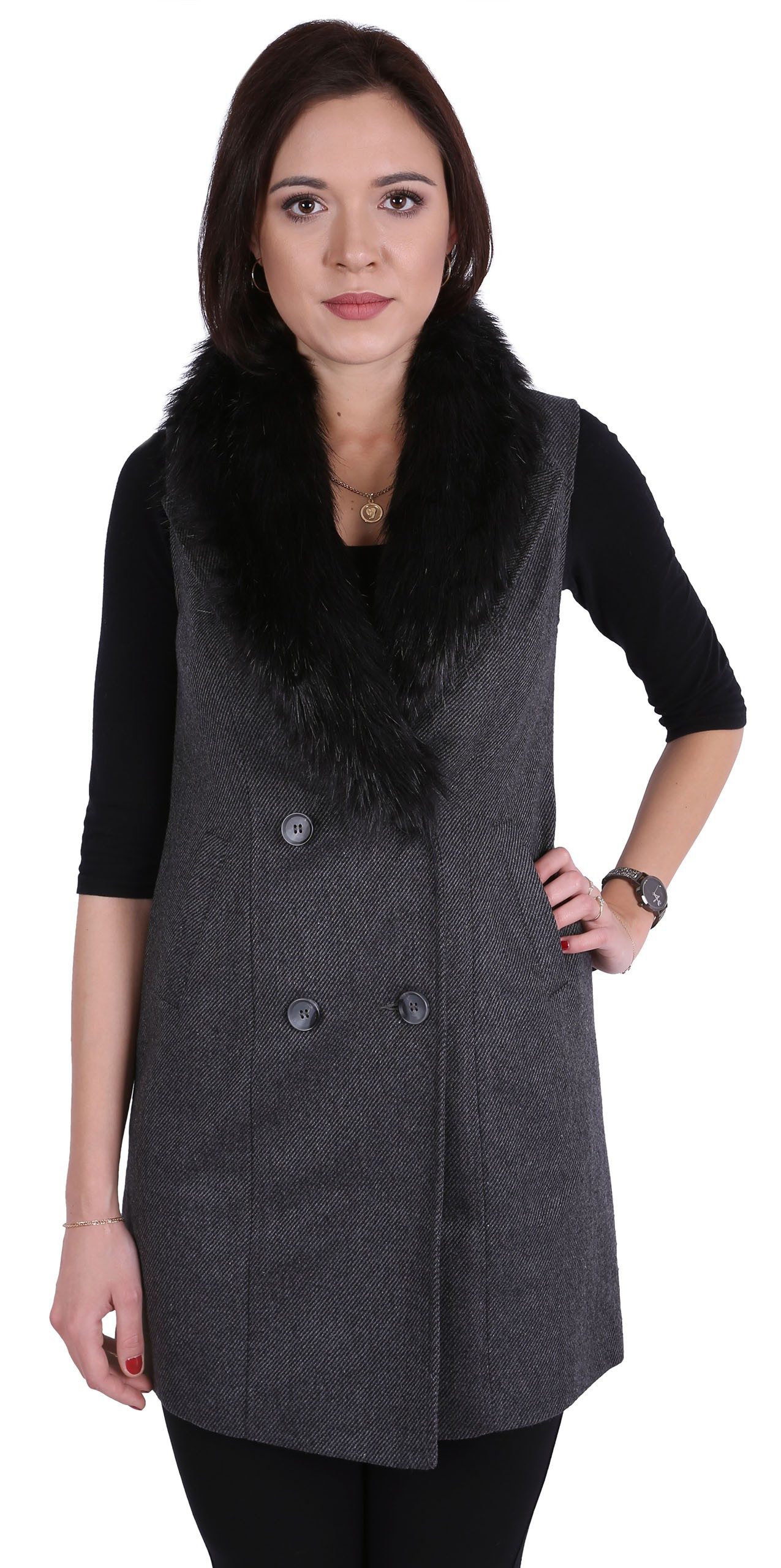 Sarcia.eu Kurzmantel Elegantes graues ärmelloses Mantel XS