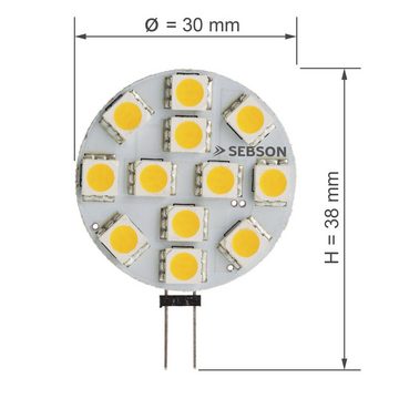 SEBSON LED-Leuchtmittel LED Lampe G4 warmweiß 2.5W 200lm, GU4 Stiftsockel 12V DC Leuchtmittel