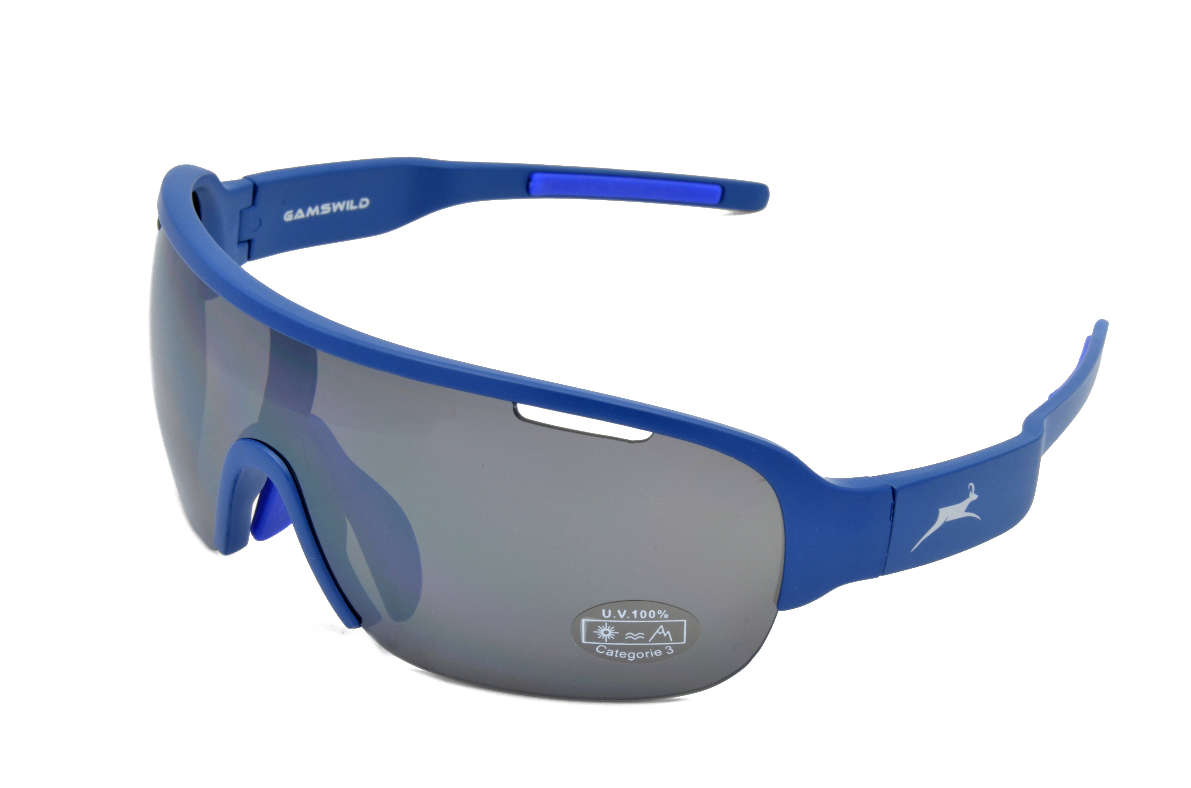 Gamswild Sportbrille WS8434 Sonnenbrille Fahrradbrille Skibrille Damen Herren Unisex, blau, schwarz, weiß, TR90