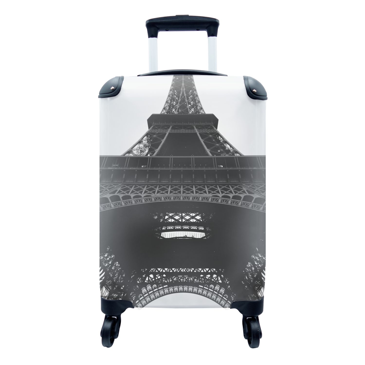 MuchoWow Eiffelturm 4 Handgepäckkoffer Reisekoffer Reisetasche mit Trolley, - Ferien, Schwarz für - Frankreich Weiß, - rollen, Rollen, Handgepäck