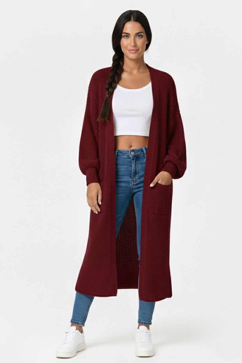 Kendindza Collection Cardigan Cardigan Damen lang Oversize Strickjacke Damen Lang aus Grobstrick Longstrickjacke Made In Italy - One Size 34-42