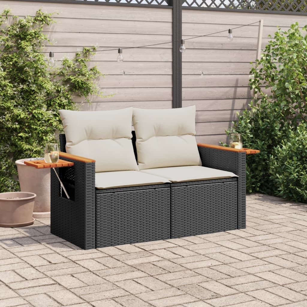 vidaXL Gartenbank NA Gartenbank Gartensofa Loungesofa mit Kissen 2-Sitzer Schwarz Polyra