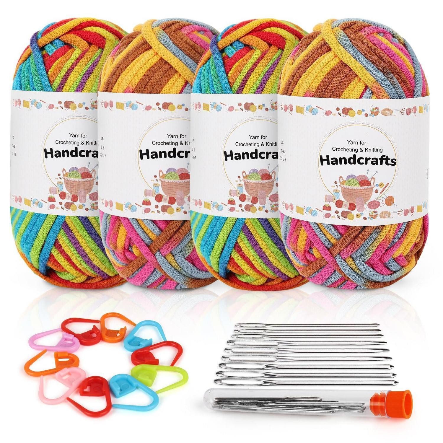 LuxusKollektion Strickgarn-Set Chunky Bunt mit Zubehör Häkelwolle, (4-St)