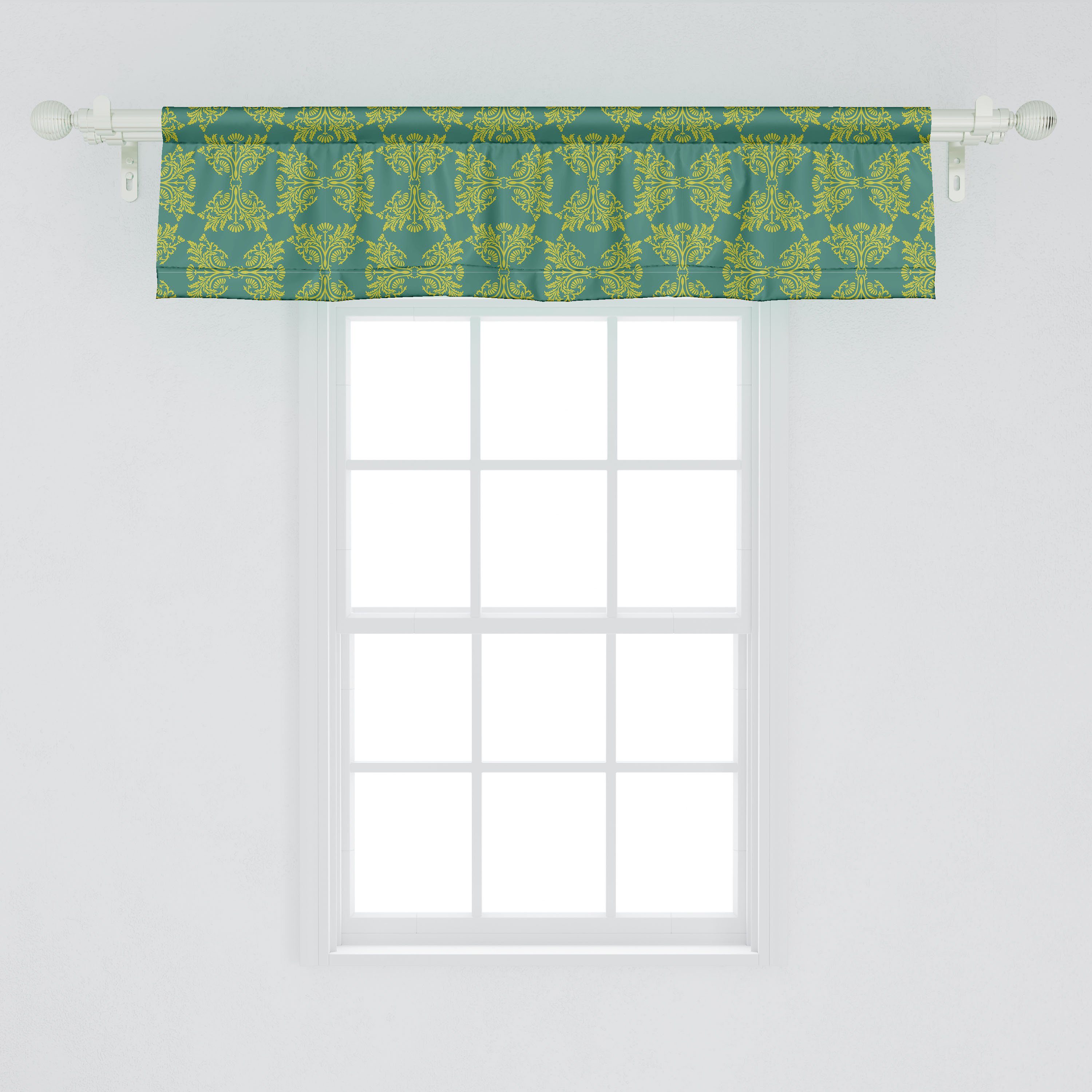 Scheibengardine Vorhang Volant für Küche Antique Abakuhaus, Stangentasche, Retro mit Oriental Dekor Bohemian Schlafzimmer Microfaser