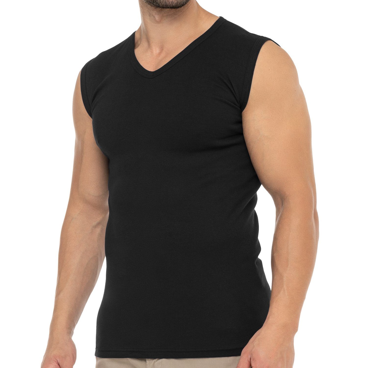 Schwarz Feinripp, Herren Unterhemd Baumwolle Business celodoro Muskelshirt V-Neck,