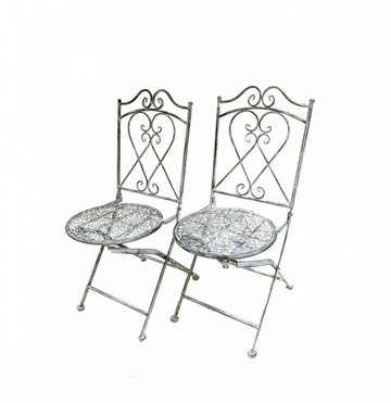 PassionMade Sitzgruppe Gartenmöbel Set Metall grau Shabby Gartenstühle Gartentisch 807, (Set, 2 Stühle, 1 Tisch), Garnitur im Antiklook Shabbychic