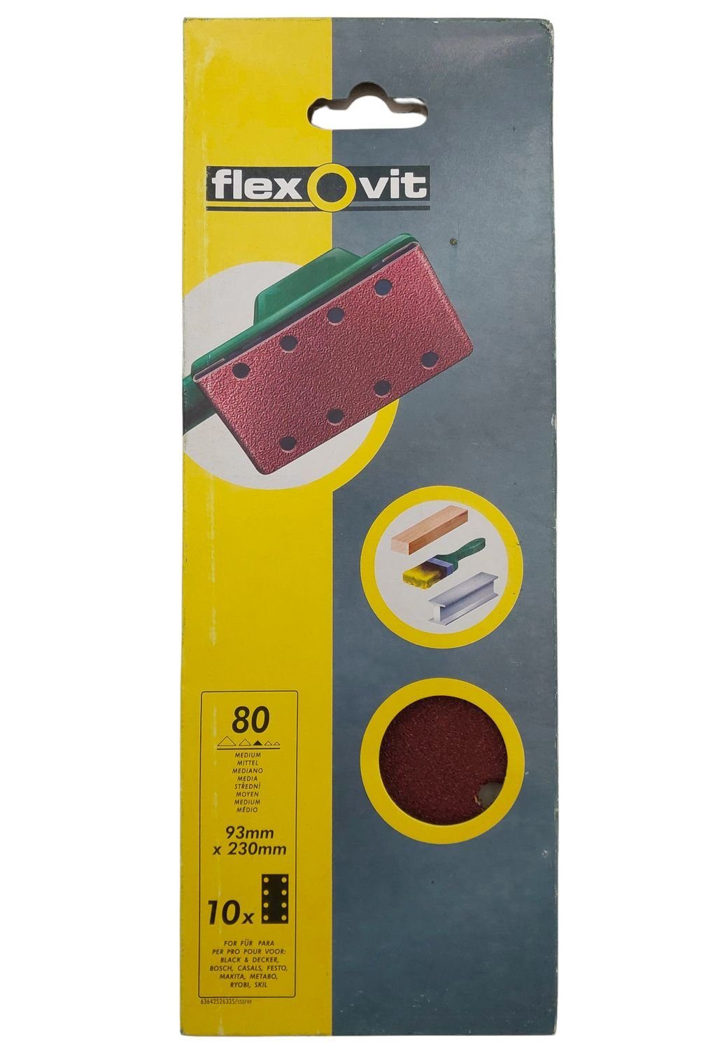flexovit Schleifpapier 10 STK Schleifpapier für Schwingschleifer Körnung 80 93mm x 230mm 8er, (10 St) | Schleifblätter