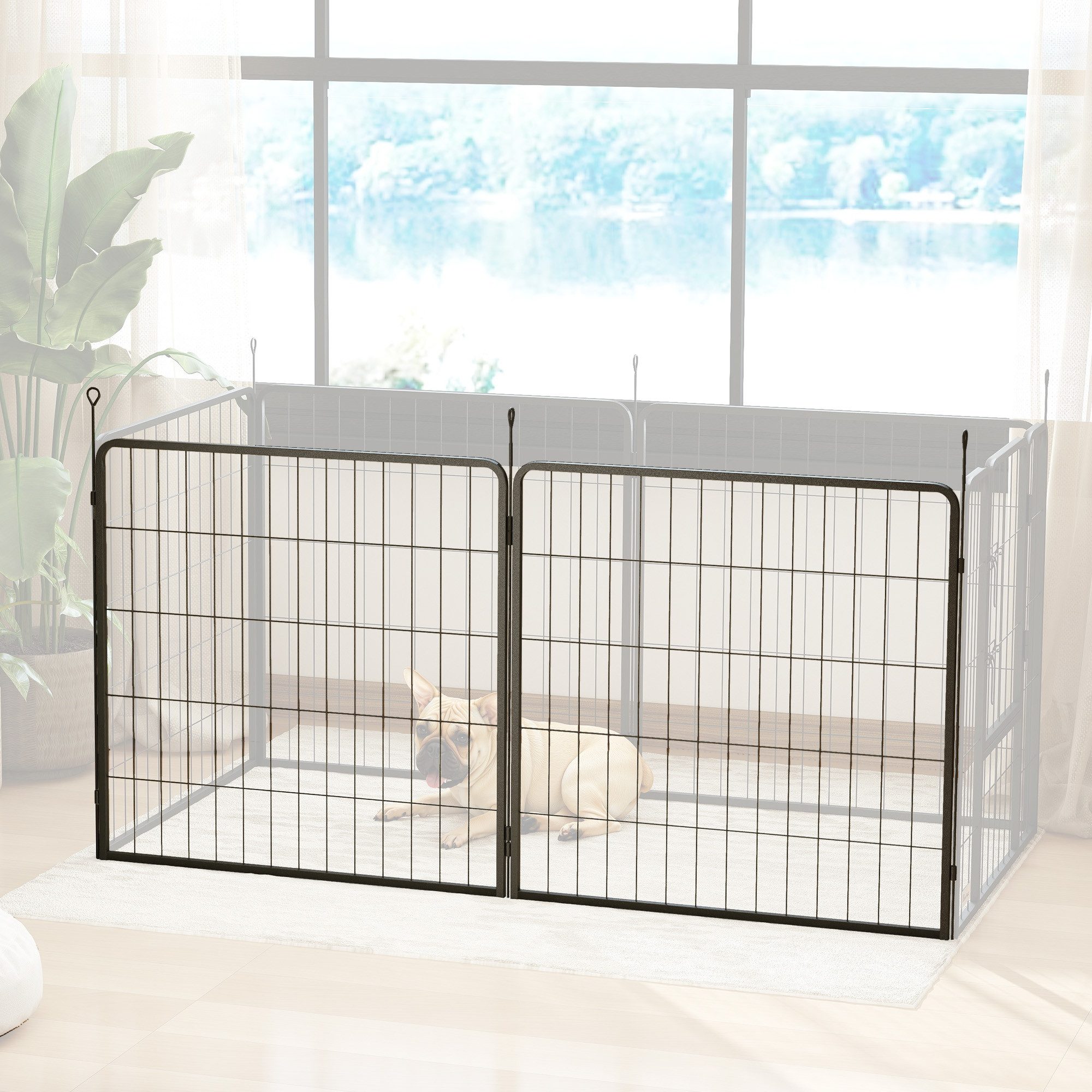 PawHut Freigehege Welpenlaufstall 2-TLG 80cm hoch Welpenauslauf, Welpenzaun aus Stahl, Grau