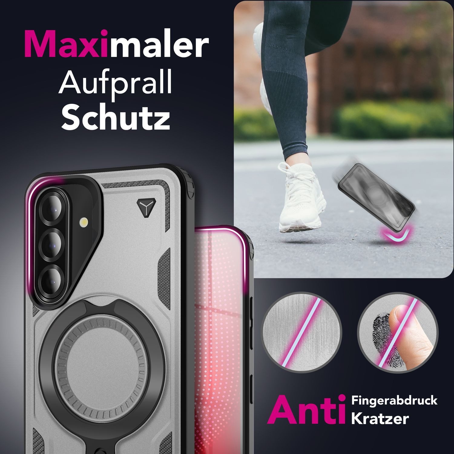 Nalia Smartphone-Hülle Samsung Galaxy A56 17 cm (6,7 Zoll), Military Cover / MagSafe / 360° Dreh Ring / Aufsteller / Outdoor Hülle
