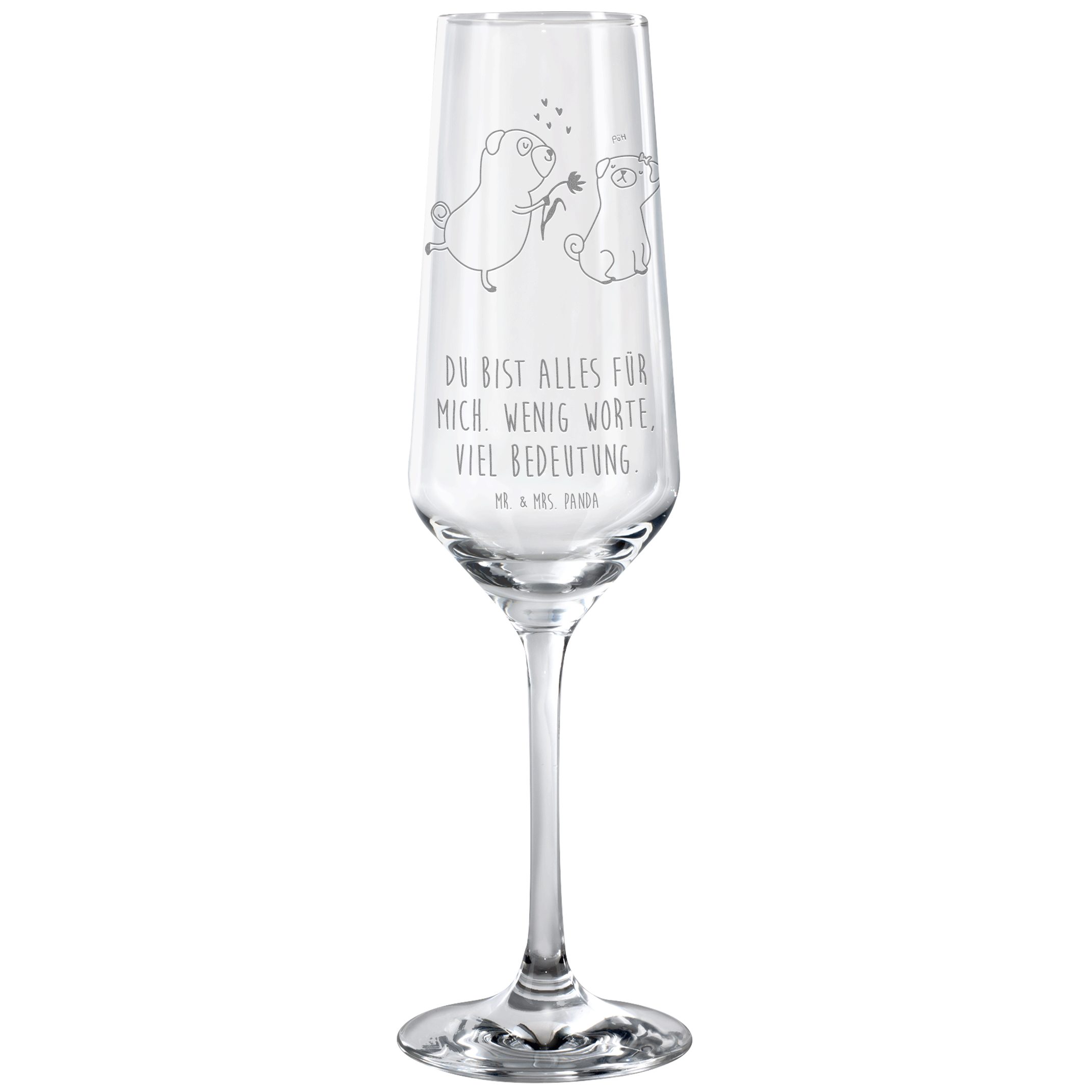Mr. & Mrs. Panda Sektglas Mops Verliebt Transparent Geschenk, Hund