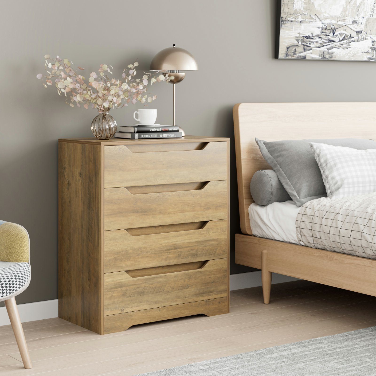 HOMECHO Kommode, Sideboard mit 4 Schubladen Schubladenschrank aus Holz