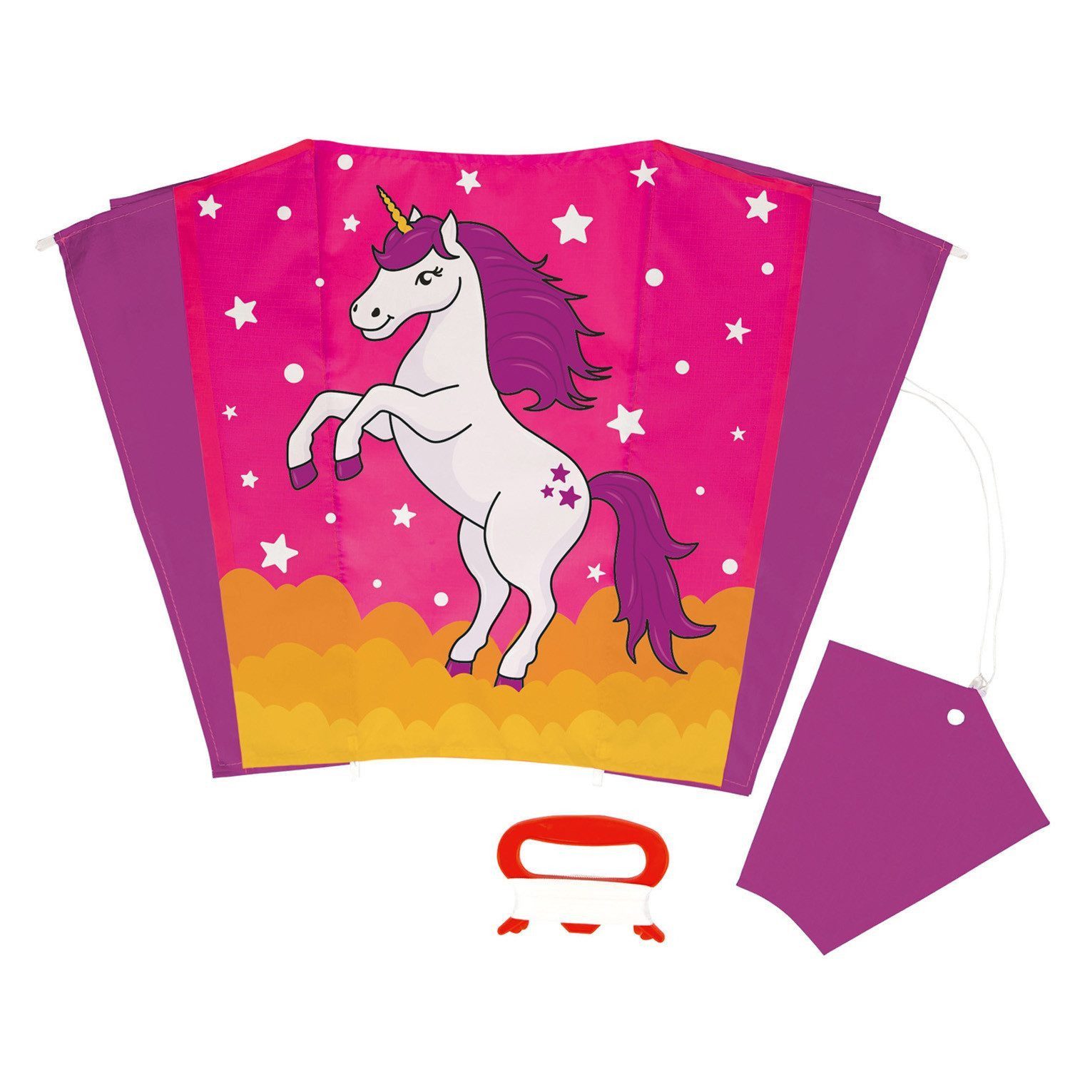 Wolkenstürmer Flug-Drache Stabloser Kinder Kite Einleiner für Park Strand Urlaub, (Bunter Flugdrachen für Kinder Outdoor Spielzeug Geschenk ab 3, 1-tlg), Kinderdrachen Einhorn Pink mit 40 m Schnur - Einleiner