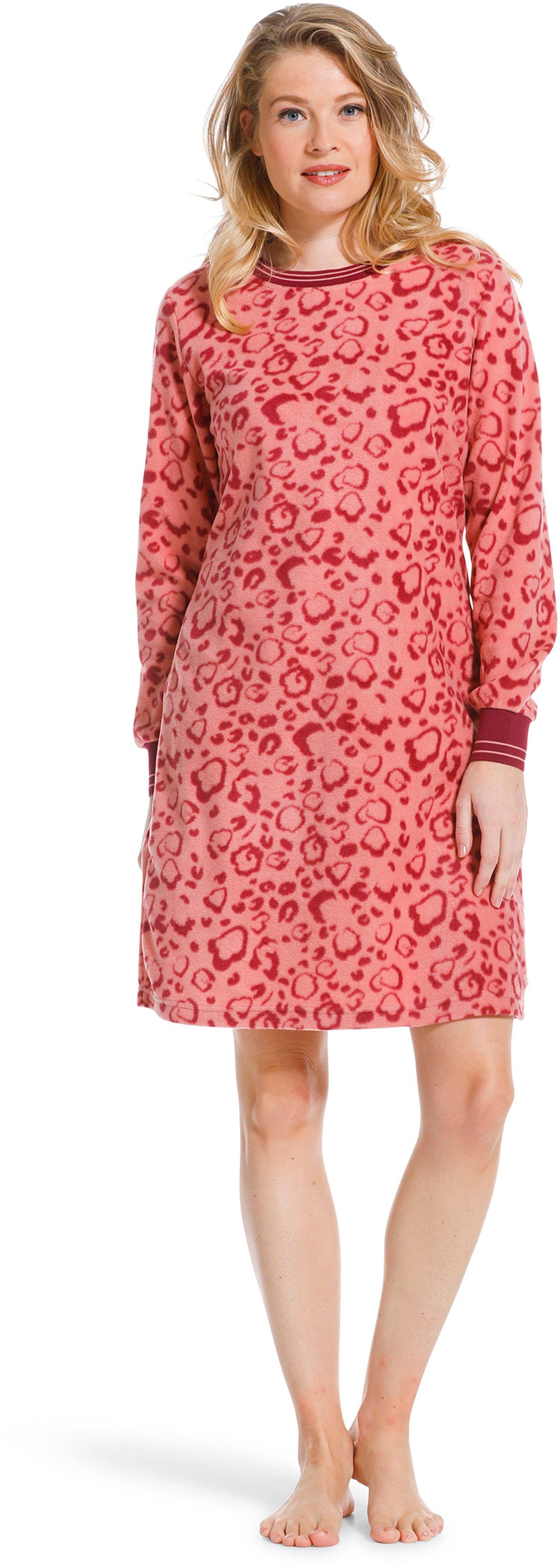 Damen Fleece Arm Warmes Nachthemd langem mit Pastunette (1-tlg) Nachthemd