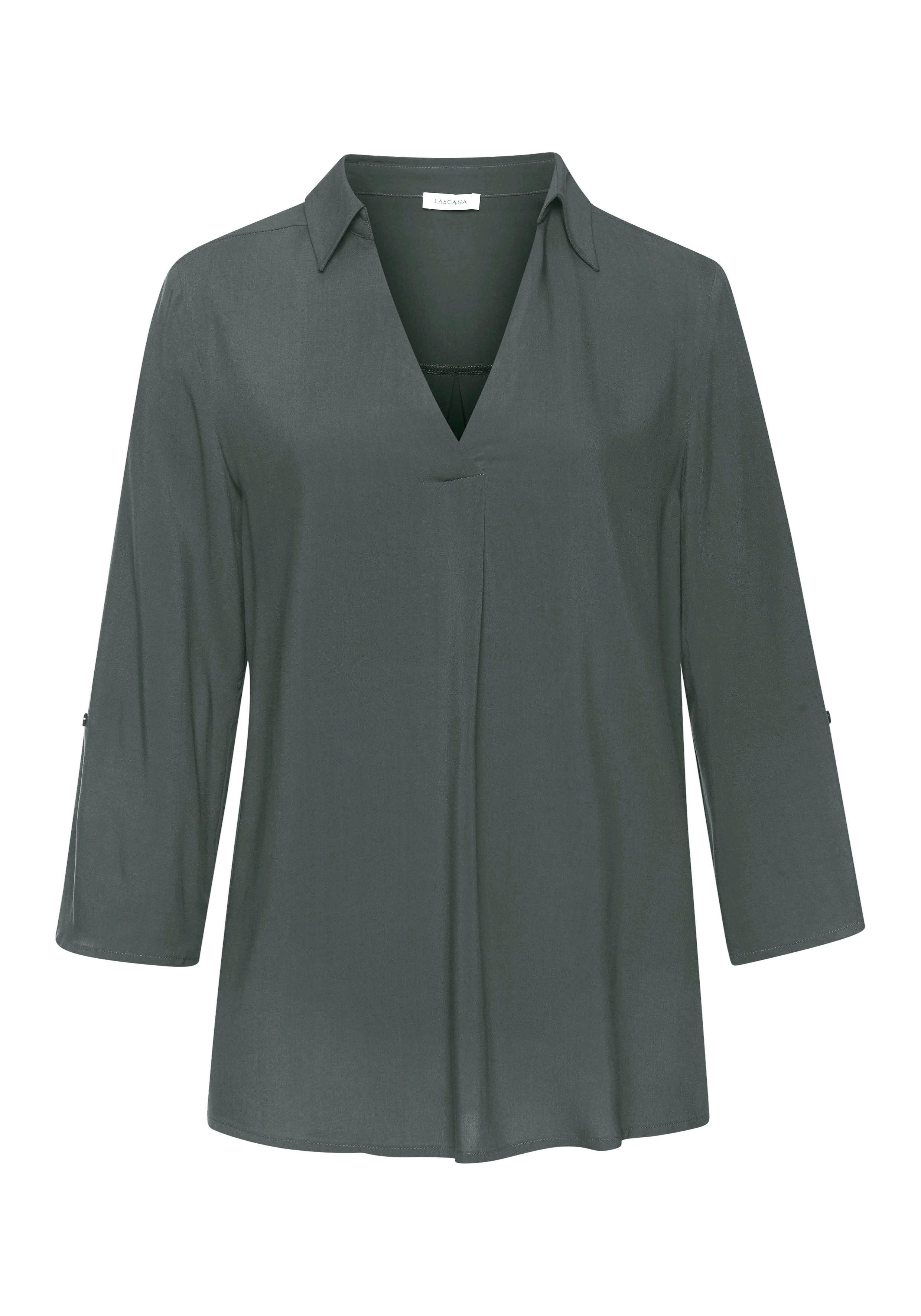 LASCANA Schlupfbluse mit tiefem V-Ausschnitt aus weich fließender Viskose Bluse mit 3/4-Ärmeln, Damenbluse für den Alltag oder festliche Anlässe – Bild 2 von 5