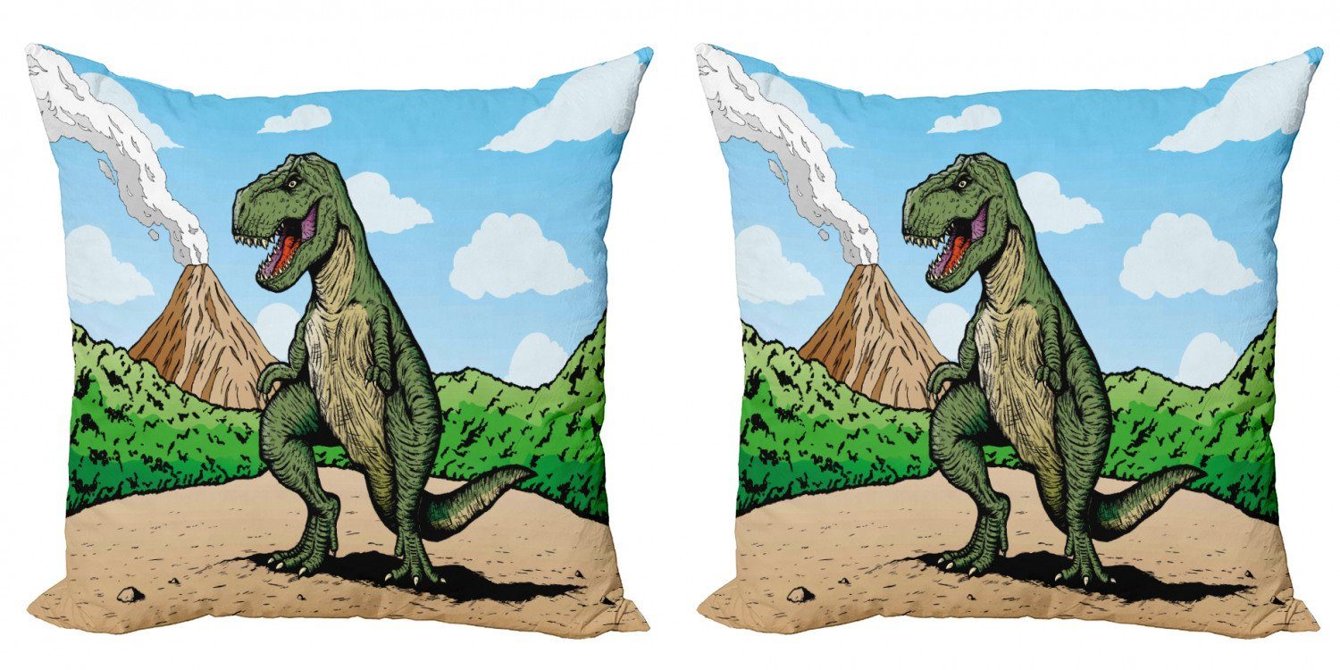 Kissenbezüge Modern Accent Doppelseitiger Digitaldruck, Abakuhaus (2 Stück), Dinosaurier T-Rex Aktiver Vulkan