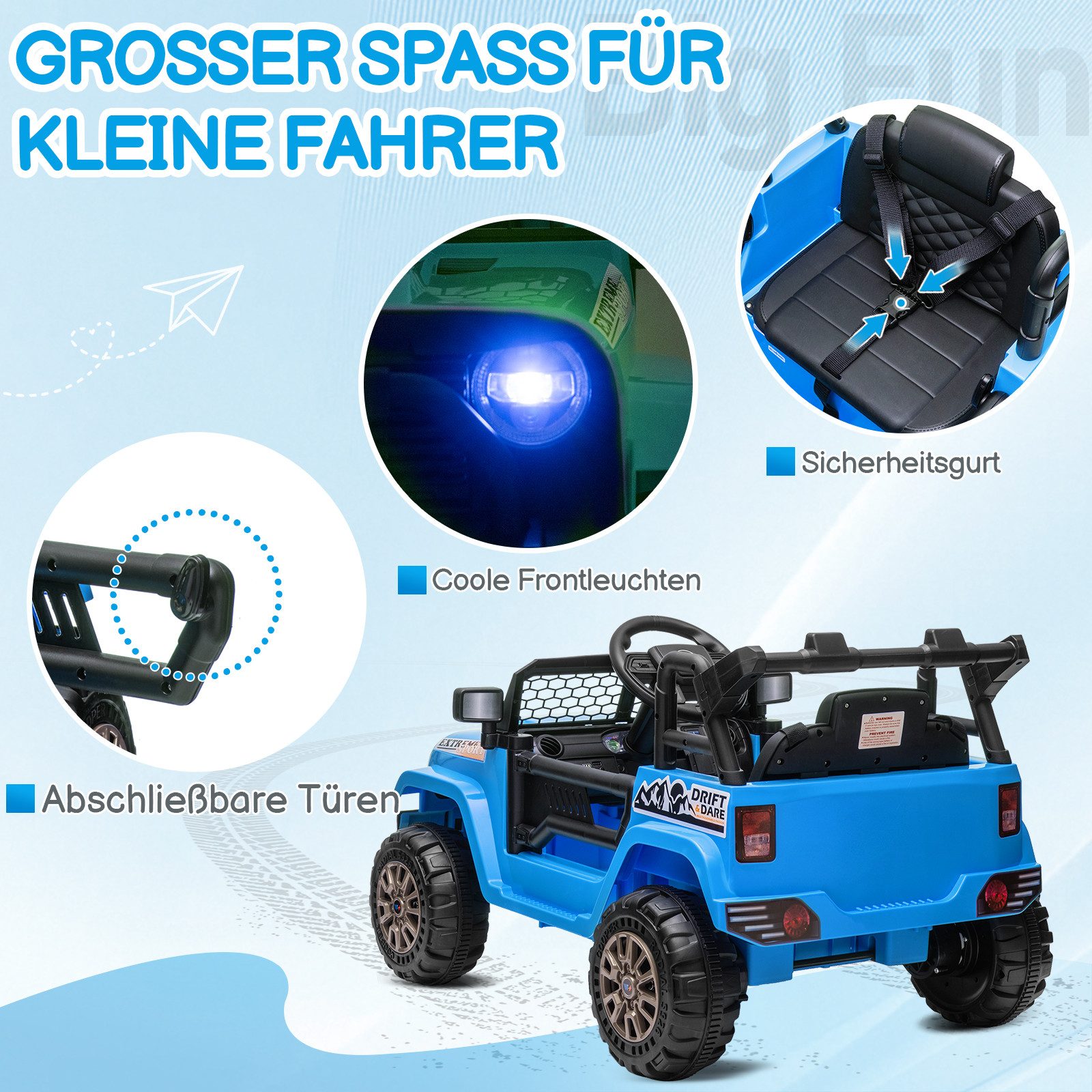 LALAHO Elektro-Kinderauto Elektrischer Aufsitz-Jeep für Kinder, mit Fernbedienung, mit Licht und Musik